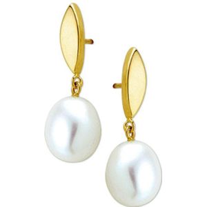 The Jewelry Collection Oorhangers Parel - Geelgoud (14 Krt.)