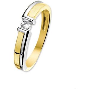 Trendjuwelier - 4205608 - Bicolor Gouden Ring - Geel/Wit - Zirkonia