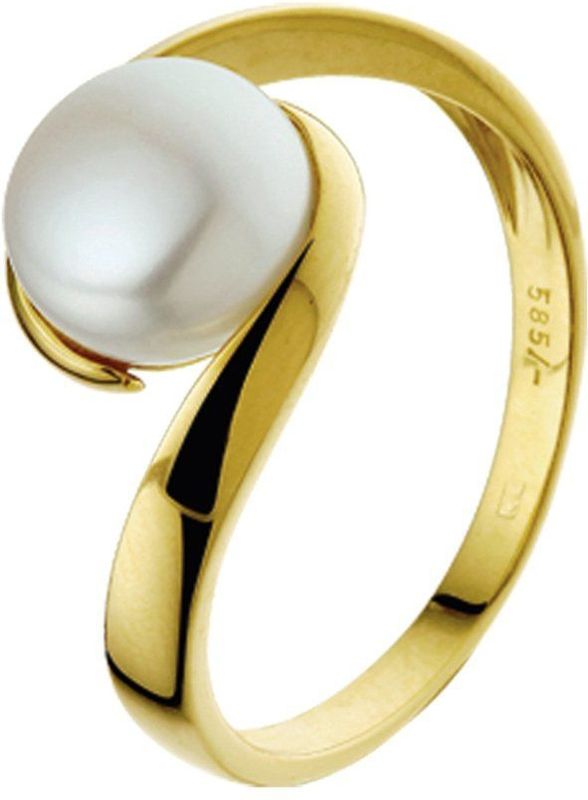 Ring - Geelgouden Ring - 14K - Met Zoetwaterparel - Gepolijst