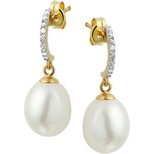 The Jewelry Collection - Oorhangers - Geelgoud - Parel en Zirkonia - 14 Karaat