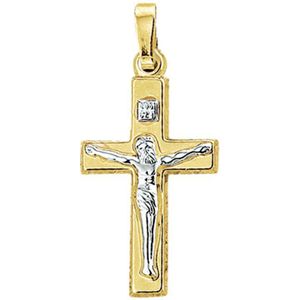 Hanger - Bicolor - Kruis En Corpus - 14K Geelgoud - Verpakt per 1