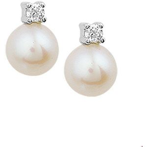 oorknoppen parel en diamant 0.10ct (2x0.05ct) h si 14K witgoud 4100774