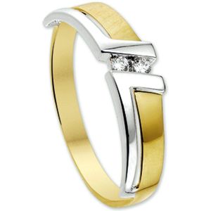 Ring - Bicolor - 14K Goud - Geel/Wit - Zirkonia