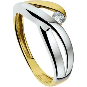 Ring - Bicolor Goud - Dames - Gepolijst - Zirkonia