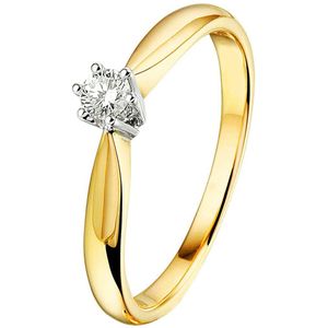 Ring - Bicolor - 14K Goud - Geel/Wit - Diamant 0.10ct H SI