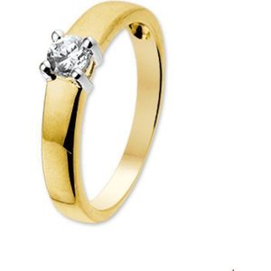 Gouden Ring - Bicolor - 14k - Met Zirkonia - Vingerafdruk Gravure