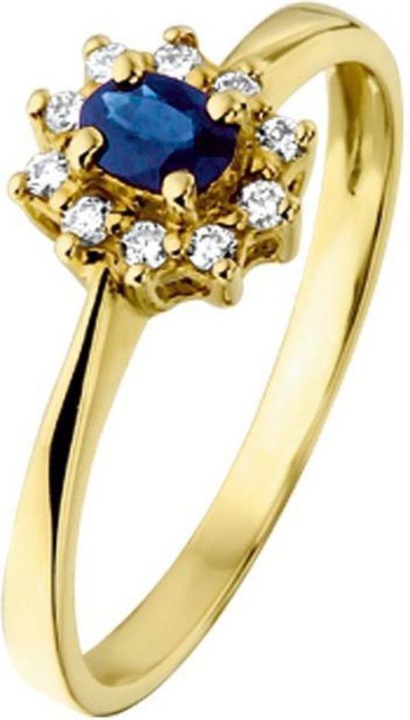 Ring - Geelgoud - Halo - Saffier en Diamant - 0.08ct H P1