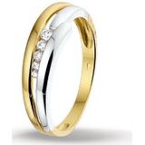 Ring - Bicolor - Wit- en Geelgouden Ring - Zirkonia - 14K Goud
