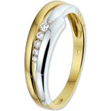 Ring - Bicolor - Wit- en Geelgouden Ring - Zirkonia - 14K Goud