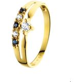 Ring - Saffier En Zirkonia - 14K Geelgoud - Gepolijst