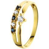 Ring - Saffier En Zirkonia - 14K Geelgoud - Gepolijst