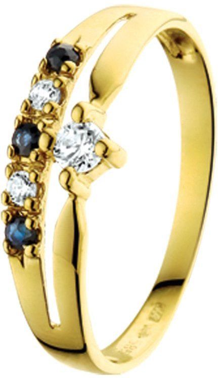 Ring - Saffier En Zirkonia - 14K Geelgoud - Gepolijst