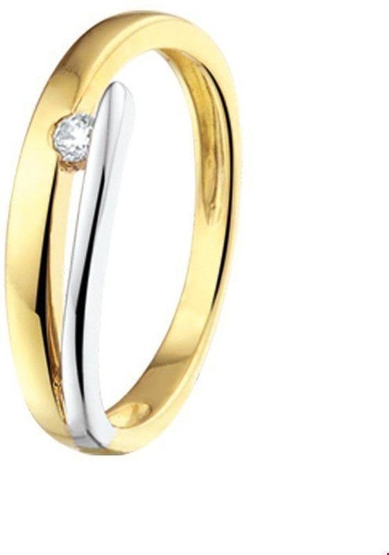 Ring - Bicolor Goud Geel/Wit - Zirkonia - Gepolijst