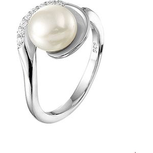 Elli Dames stapel kruisring 925 sterling zilver zirkonia goud verguld briljant geslepen 0610290215, 56 EU, Facetgeslepen, Zirkonia