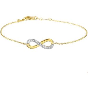 The Fashion Jewelry Collection - Armband Infinity - Geelgoud - Zirkonia 1,0 mm - 17,5 + 1 cm
