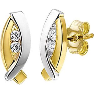 oorknoppen zirkonia 14K bicolor goud geel/wit 4207233