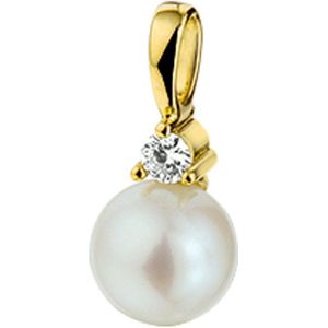 Hanger - Parel En Diamant 0.05ct H Si - 14K Geelgoud - Gepolijst