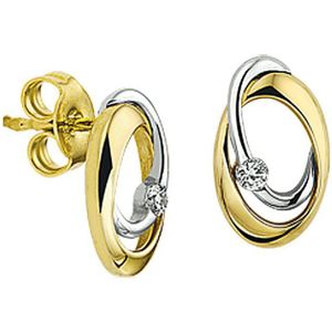 Oorknoppen - Zirkonia - 14K Bicolor Goud - Geel/Wit - Oorsieraden