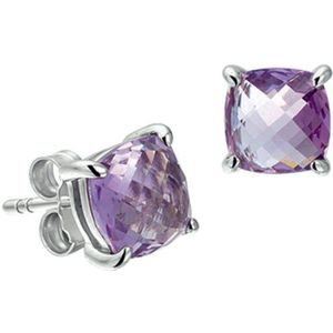 Oorknopjes - Amethist - 2.60ct - Zilver Gerhodineerd - Poussette Sluiting