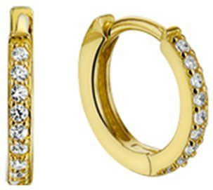 Klapoorringen - Geelgoud - 14K - Zirkonia - 1,5 mm Vlak
