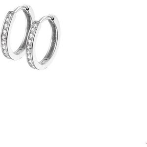 Klapoorringen - Zirkonia - 14K - Witgoud