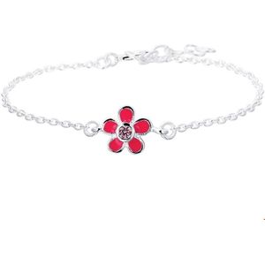 armband bloem en roze zirkonia 13 + 2 cm zilver wit 1020312