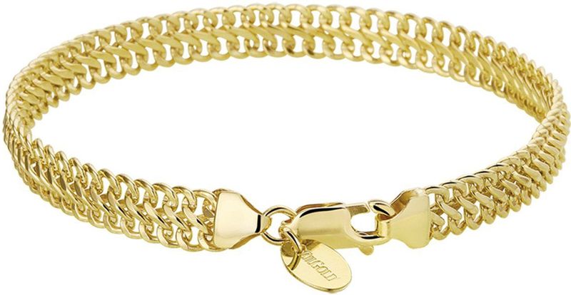 Armband - Dubbel Gourmette - Geel met Zilverkern - 14 Karaat Goud