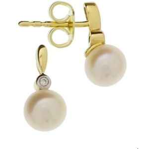 oorknoppen parel en diamant 0.02ct (2x0.01ct) h si 14K geelgoud 4017451