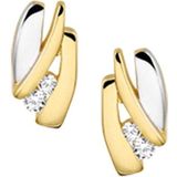 Oorknopjes - Bicolor - 14K Goud Geel/Wit - Zirkonia