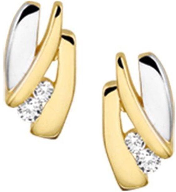 Oorknopjes - Bicolor - 14K Goud Geel/Wit - Zirkonia