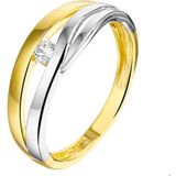 Ring - Bicolor - Wit- en Geelgouden Ring - 14K Goud - Met Zirkonia