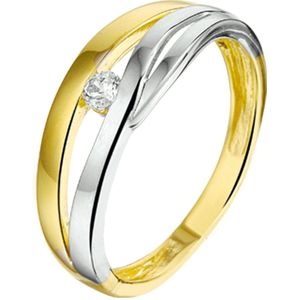 Ring - Bicolor - Wit- en Geelgouden Ring - 14K Goud - Met Zirkonia