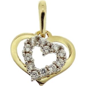 Hanger - Bicolor - Hart - 14K Goud Geel/Wit - Zirkonia