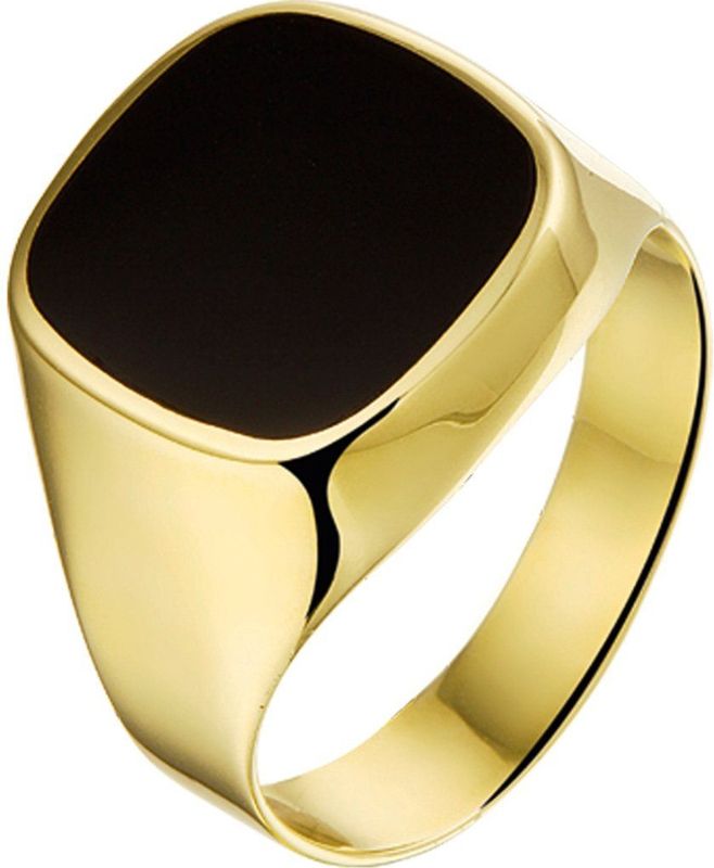 Zegelring - Geelgouden Zegelring - Zwart Onyx - Gepolijst