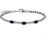 Armband - Zilver Gerhodineerd - Saffier En Zirkonia - 17,5 + 3,5 Cm