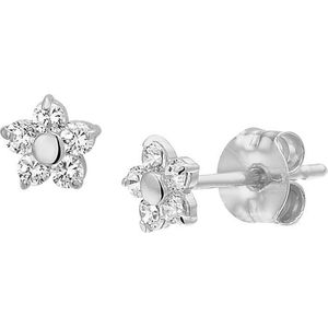The Jewelry Collection Oorknoppen Bloem En Zirkonia - Witgoud