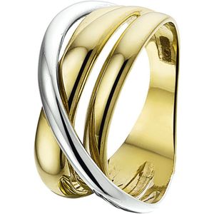 Ring - Bicolor - Geel en Witgouden Opengewerkte Ring - 11 mm Breedte - 14K Goud