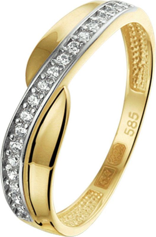 Ring - Bicolor - Zirkonia - Geel- en Witgoud - 14K - Gepolijst