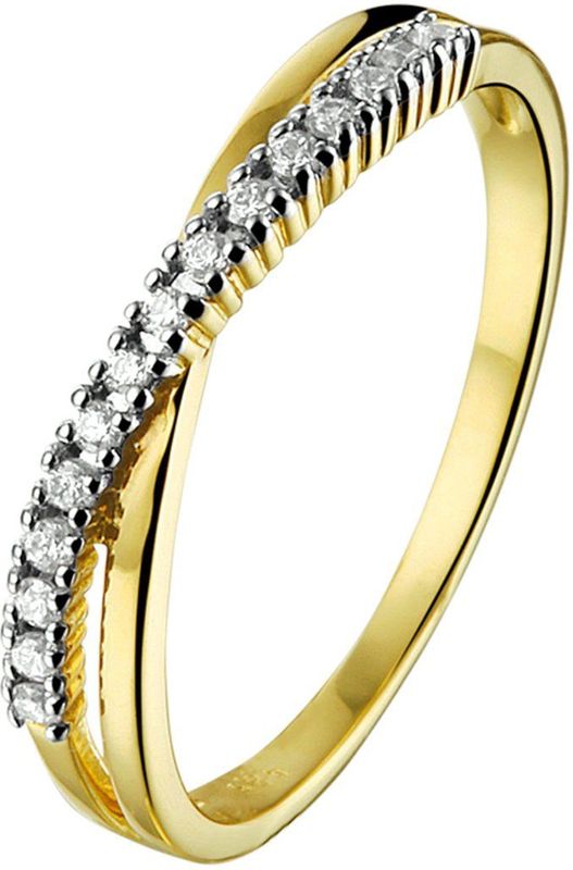 Ring Zirkonia - Bicolor Geel en Witgoud - 14K - Gepolijst