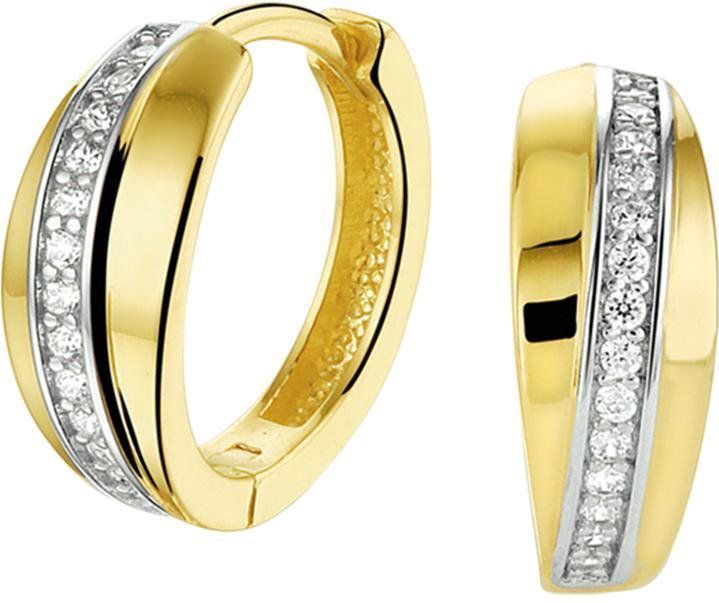 Klapoorringen - Bicolor - 14K Geelgoud - Zirkonia - 14.5x5.5mm