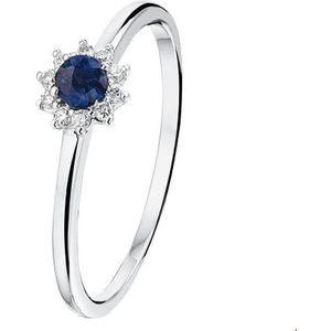 ring saffier en diamant 0.07ct h p1 halo 14K witgoud 4104527