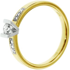Ring - Bicolor - 14k - Dames - Diamant 0.12ct H Si - 3.0mm Breedte