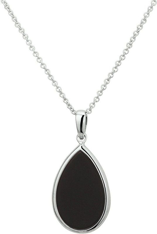 Collier - Onyx - 42 cm - Gerhodineerd 925 Zilver - Met Karabijnsluiting