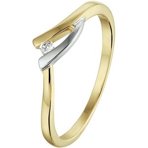 Ring - Bicolor Goud Geel/Wit - Diamant 0.022ct H Si - Gepolijst