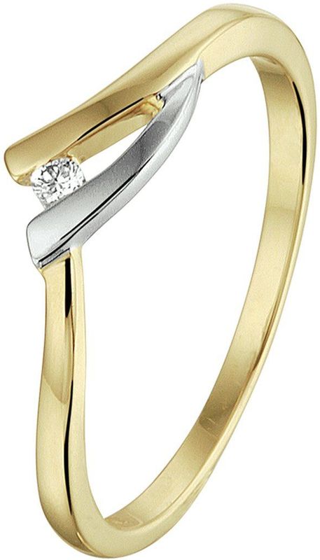 Ring - Bicolor Goud Geel/Wit - Diamant 0.022ct H Si - Gepolijst