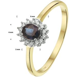 ring saffier en diamant 0.10ct h si halo 14K bicolor goud geel/wit 4208173