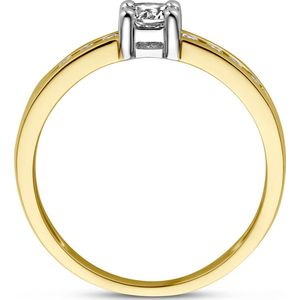 Ring - Bicolor Geel- en Witgouden Ring - Zirkonia - 14K Goud