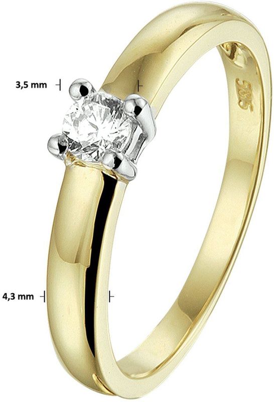 Ring - Bicolor - Wit- en Geelgouden Ring - Zirkonia - 3.5mm
