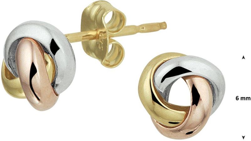 Oorknopjes - Tricolor - Geel - Roze - Witgouden Oorknoppen - 6 mm