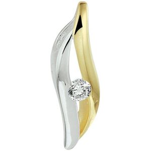 Hanger - Geelgoud - Bladvormig - Met Zirkonia - 14 Karaat - 6x17,5 mm